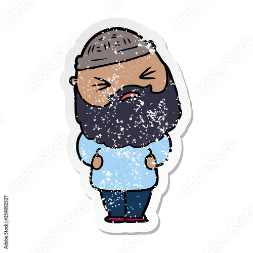 distressed sticker of a cartoon man with beard