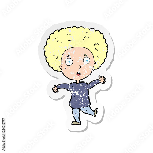 retro distressed sticker of a cartoon startled person