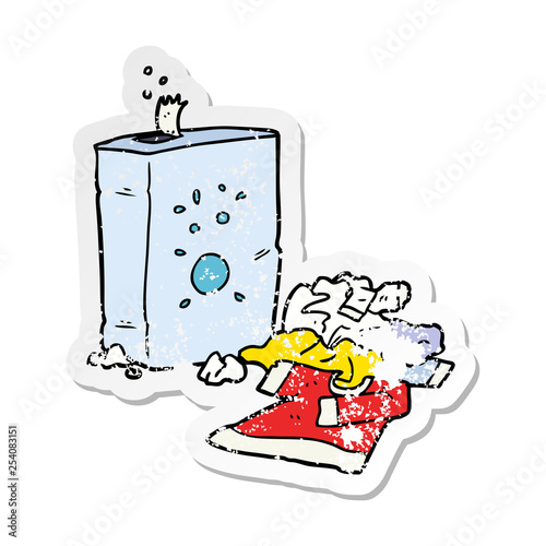distressed sticker of a cartoon washing powder and laundry