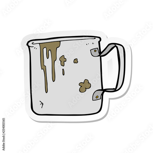sticker of a cartoon old tin cup