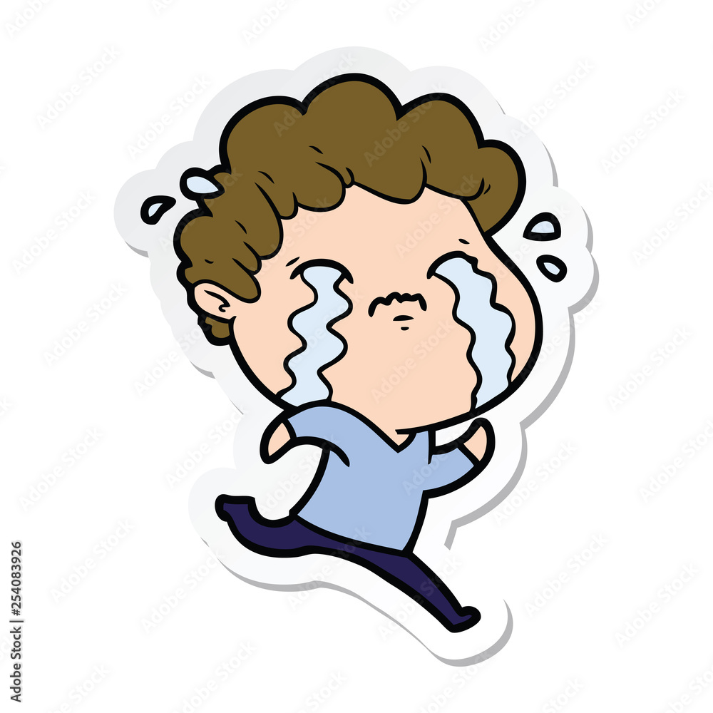 sticker of a cartoon man crying