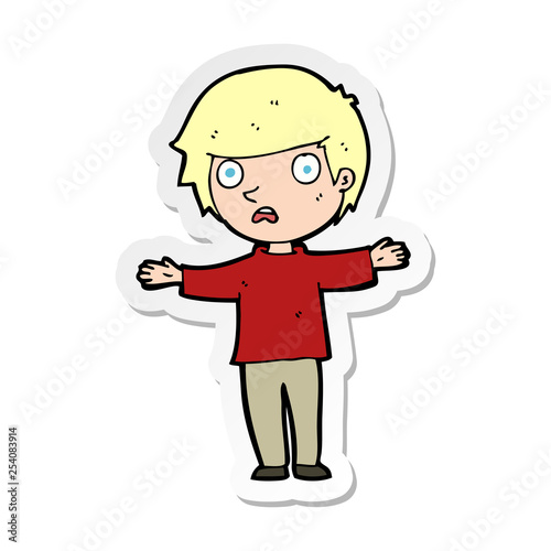 sticker of a cartoon worried boy