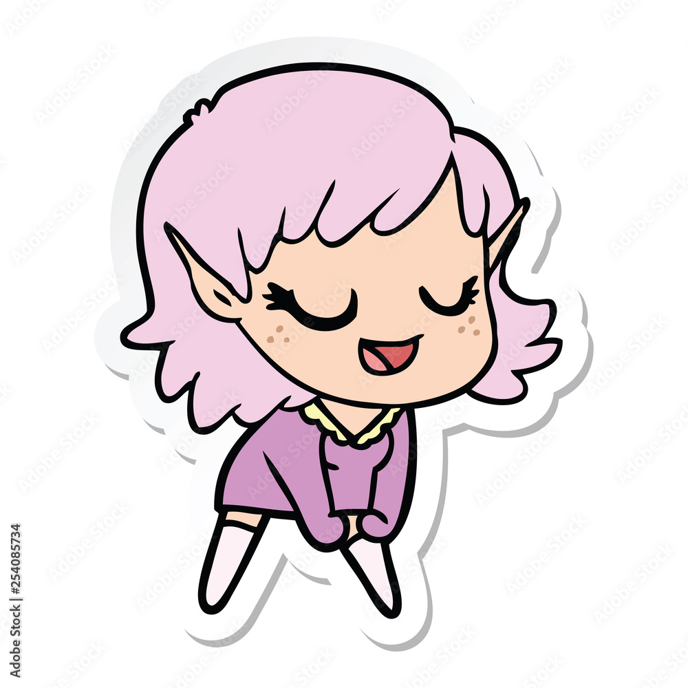 sticker of a happy cartoon elf girl sticker of a happy cartoon elf girl