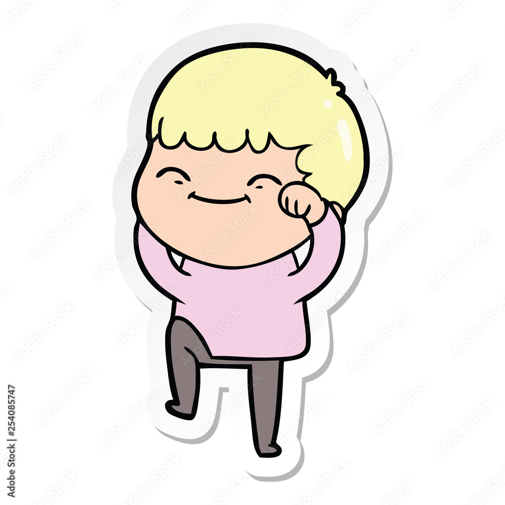 sticker of a cartoon happy boy