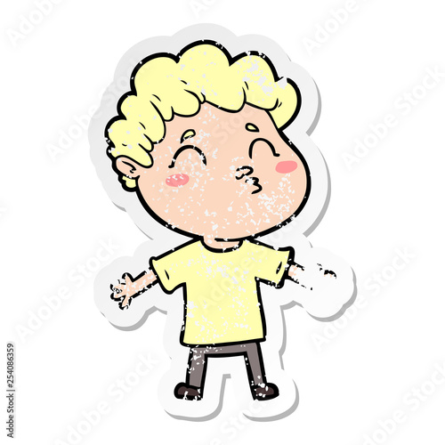 distressed sticker of a cartoon man pouting