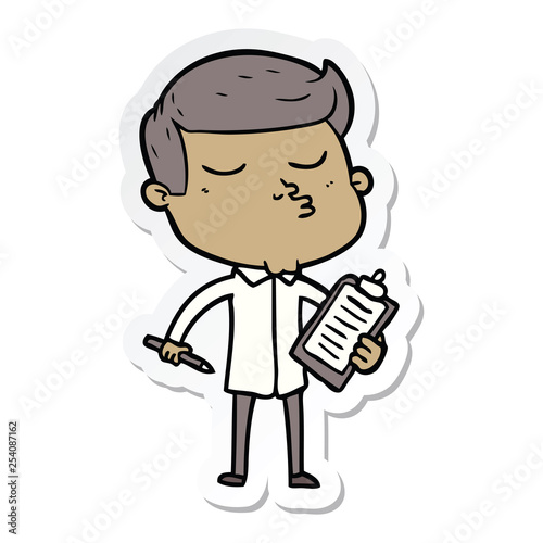 sticker of a cartoon model guy pouting
