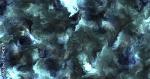 Stormy blue and cyan clouds in a nebula in space, slowly moving, forming and dissolving,