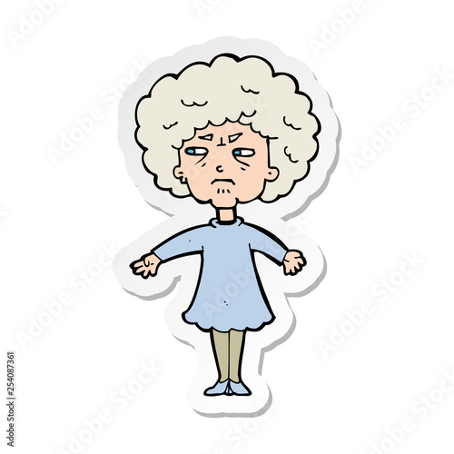 sticker of a cartoon bitter old woman