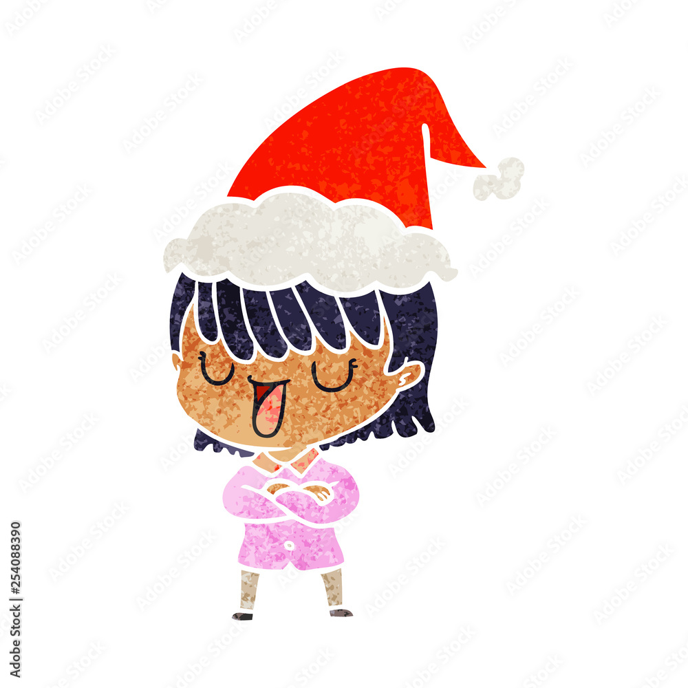 retro cartoon of a woman wearing santa hat retro cartoon of a woman wearing santa hat