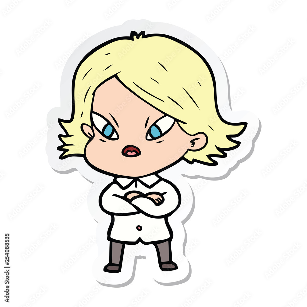 sticker of a cartoon stressed woman