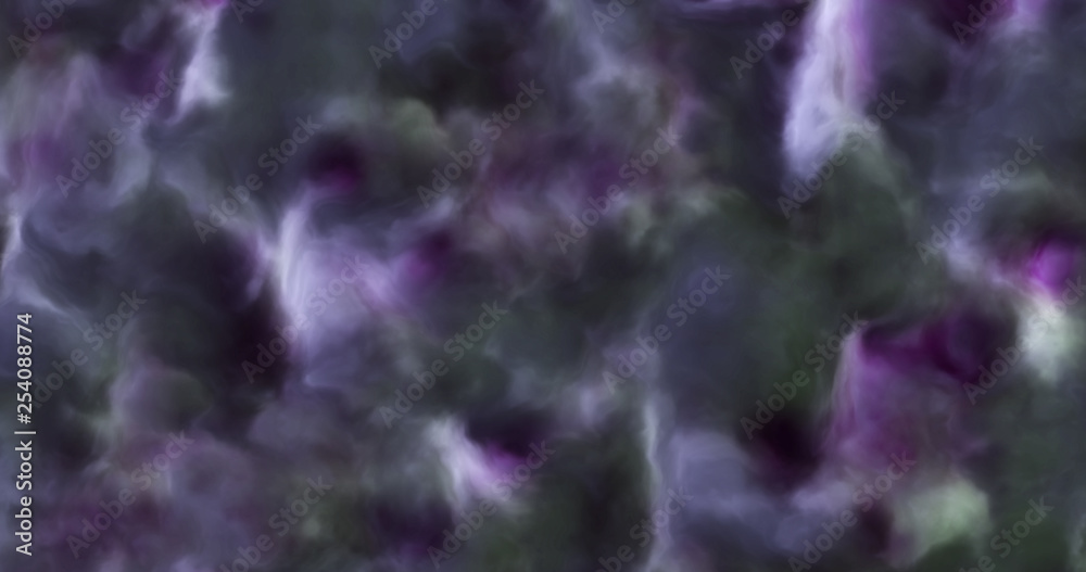 Stormy violet and purple clouds in a nebula in space, slowly moving, forming and dissolving,
