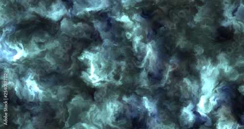 Stormy blue and cyan clouds in a nebula in space, slowly moving, forming and dissolving,