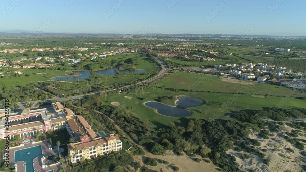 Aerial view of golf course. Mediterranean golf course in Spain Aerial view of golf course. Mediterranean golf course in Spain