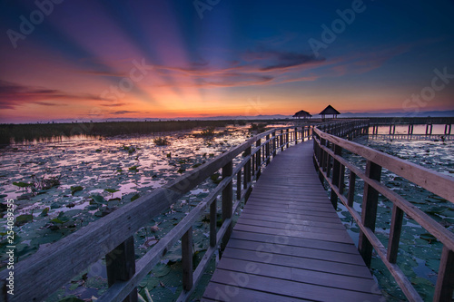 sunset landscape wood bridge  © Avetphotos