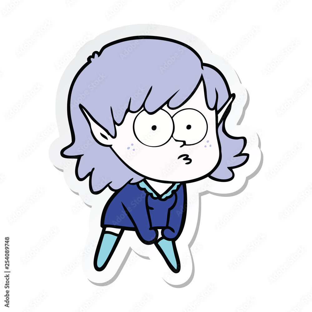 sticker of a cartoon elf girl staring and crouching sticker of a cartoon elf girl staring and crouching