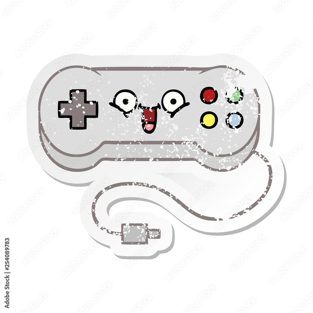 distressed sticker of a cute cartoon game controller distressed sticker of a cute cartoon game controller