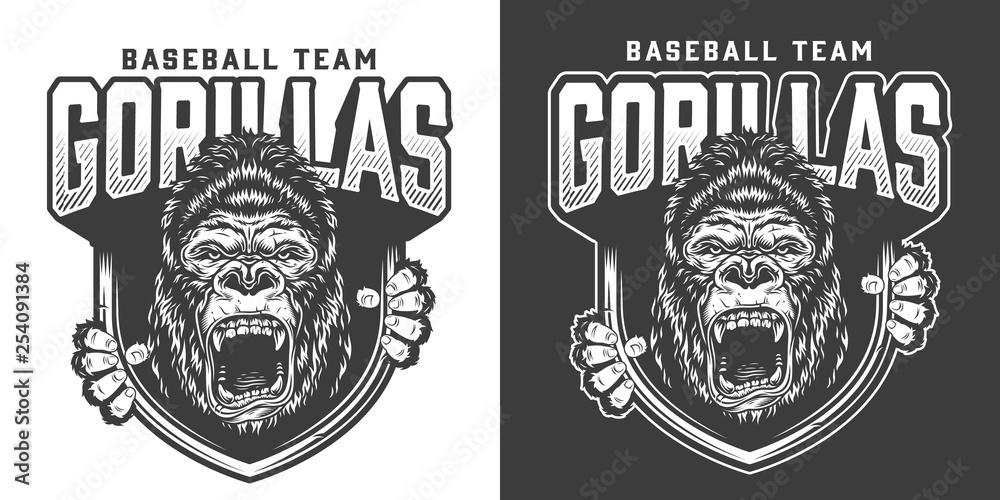 Fototapeta Drużyna baseballowa gniewny goryl maskotki emblemat