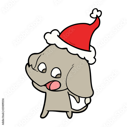 cute line drawing of a elephant wearing santa hat