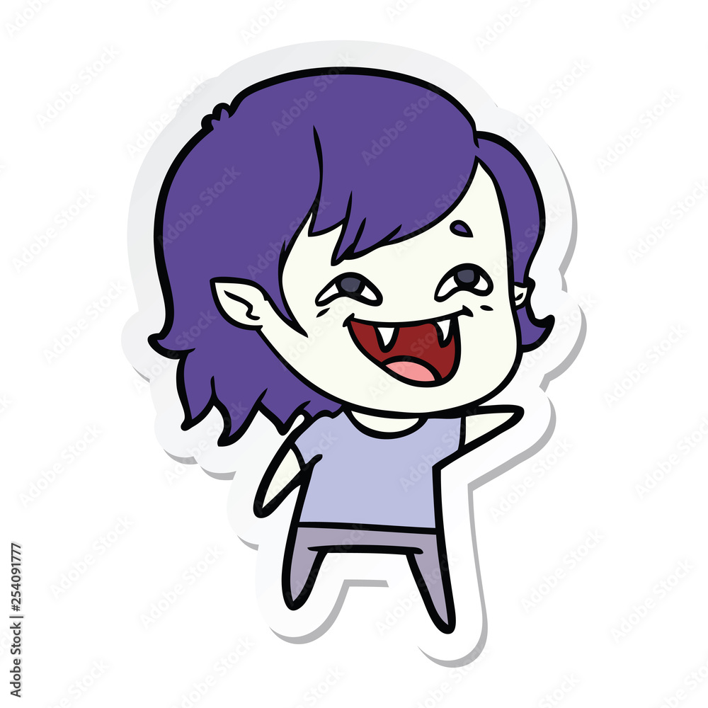 sticker of a cartoon laughing vampire girl sticker of a cartoon laughing vampire girl