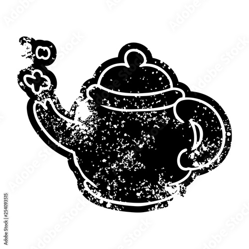 grunge icon drawing of a blue tea pot