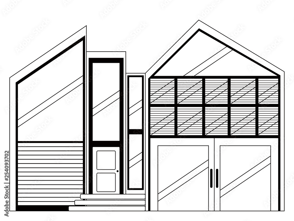 Monochrome front view of a modern house. Vector illustration design Monochrome front view of a modern house. Vector illustration design
