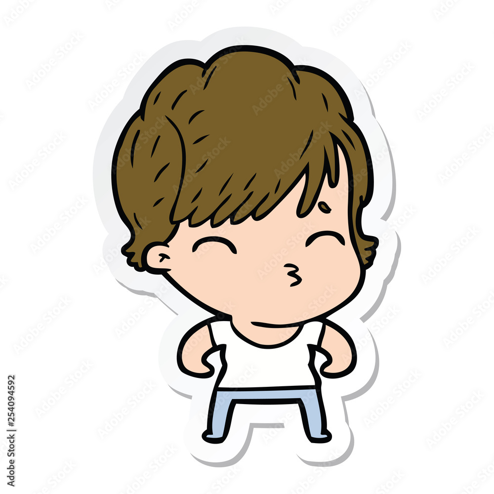 sticker of a cartoon woman thinking sticker of a cartoon woman thinking