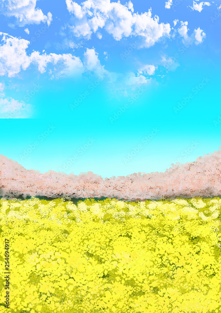 桜 菜の花 菜の花畑 空 青空 雲 イラスト Stock Illustration Adobe Stock