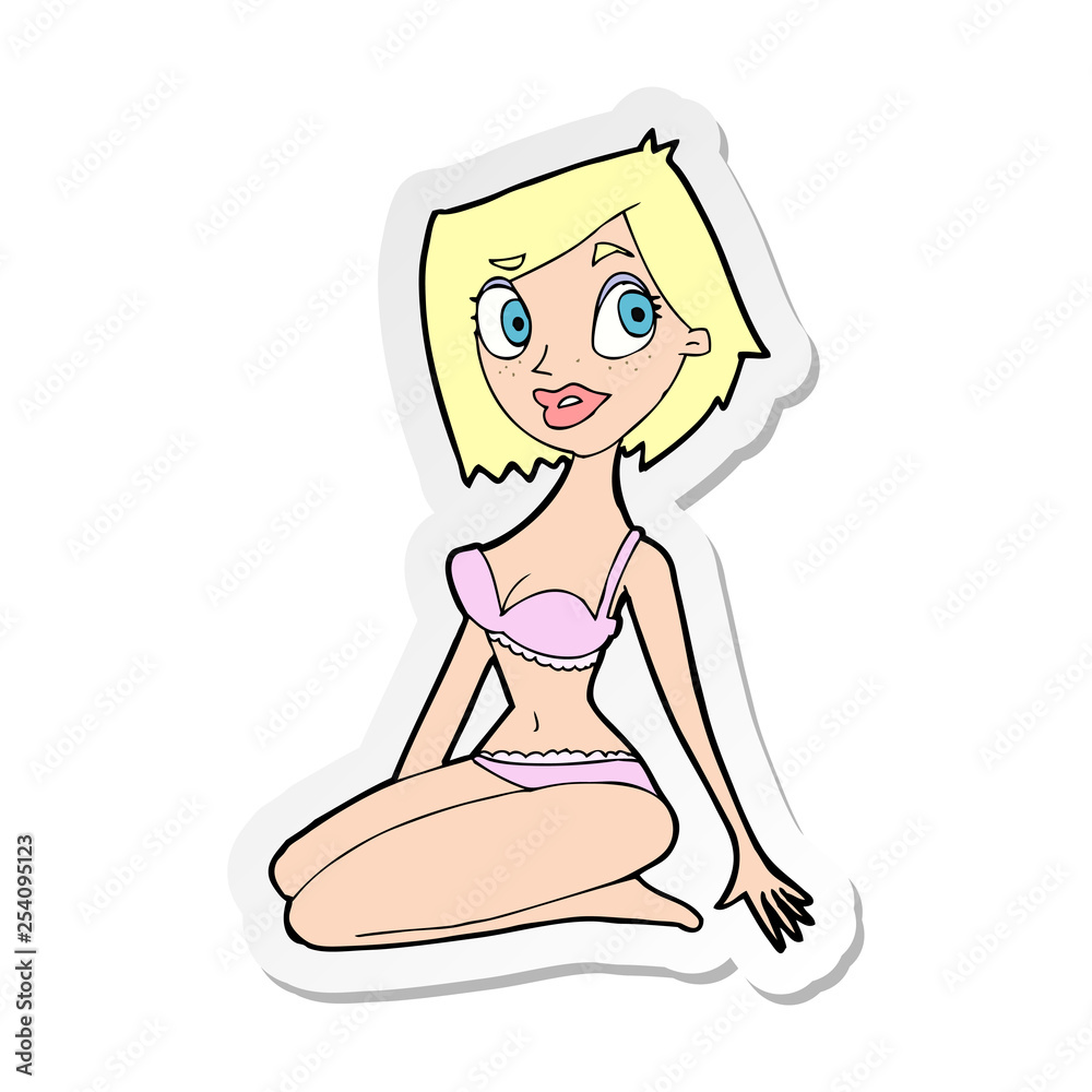 sticker of a cartoon pretty woman in underwear sticker of a cartoon pretty woman in underwear