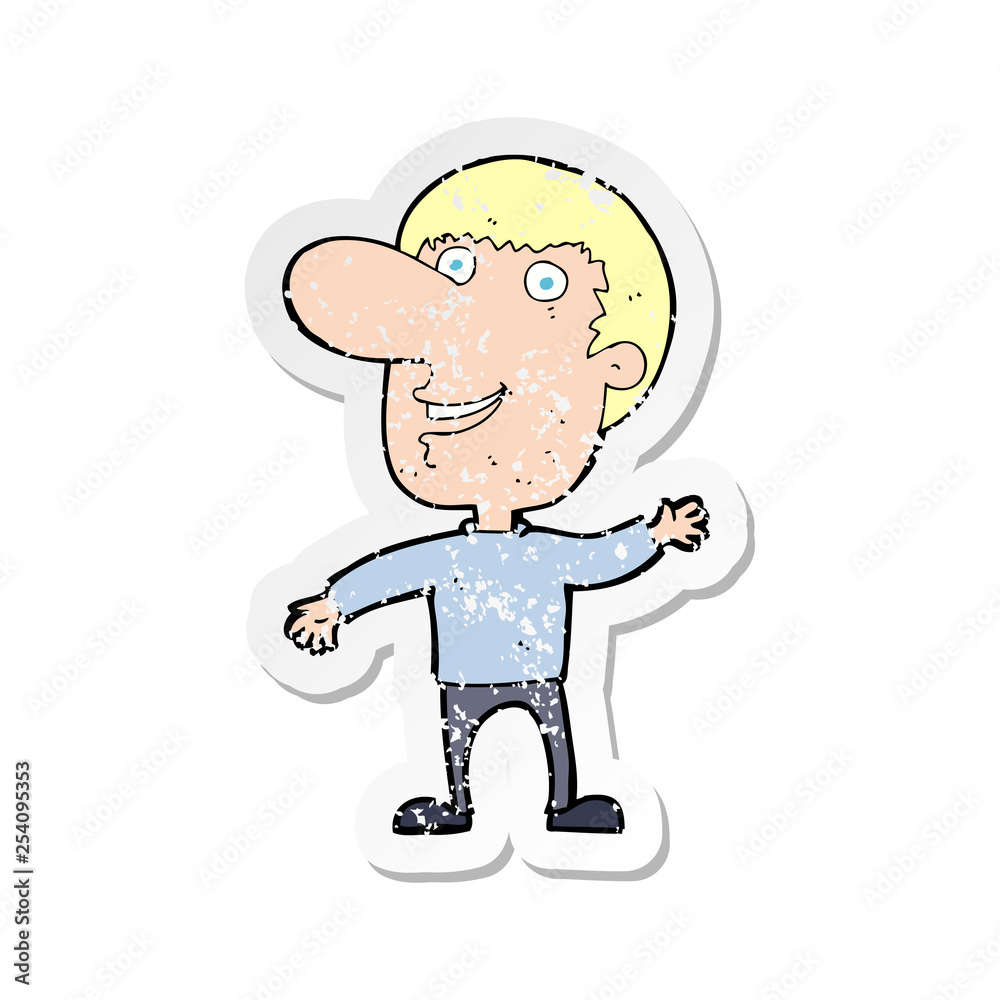 retro distressed sticker of a cartoon waving man retro distressed sticker of a cartoon waving man