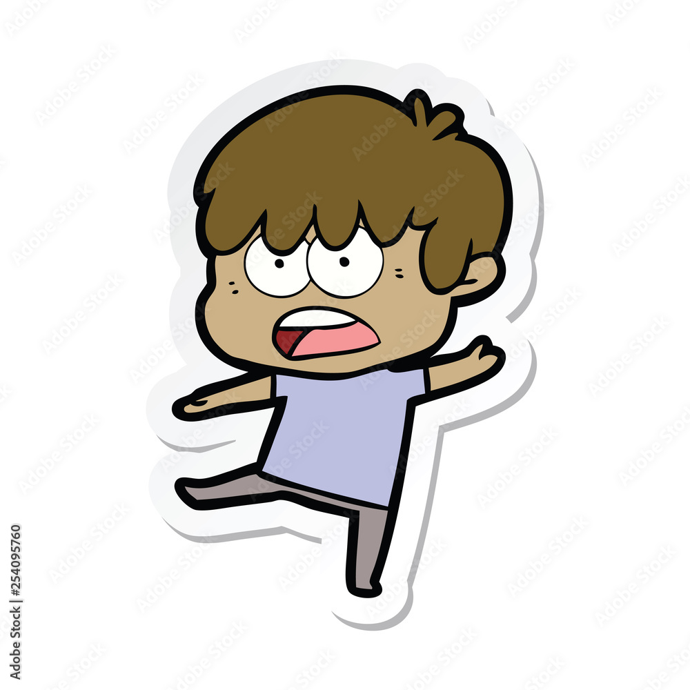 sticker of a worried cartoon boy