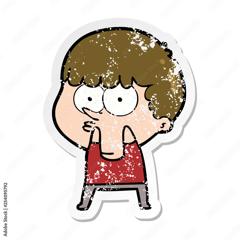 distressed sticker of a cartoon curious boy distressed sticker of a cartoon curious boy