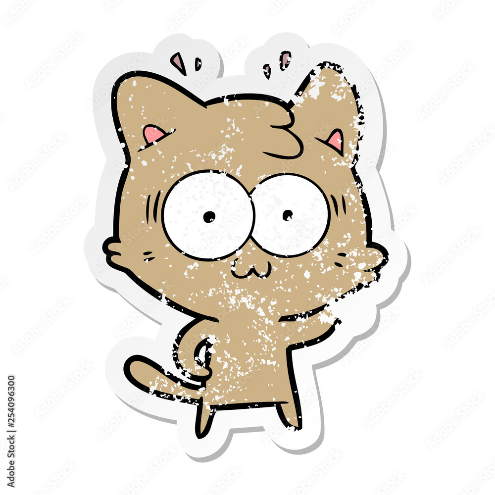 distressed sticker of a cartoon surprised cat distressed sticker of a cartoon surprised cat