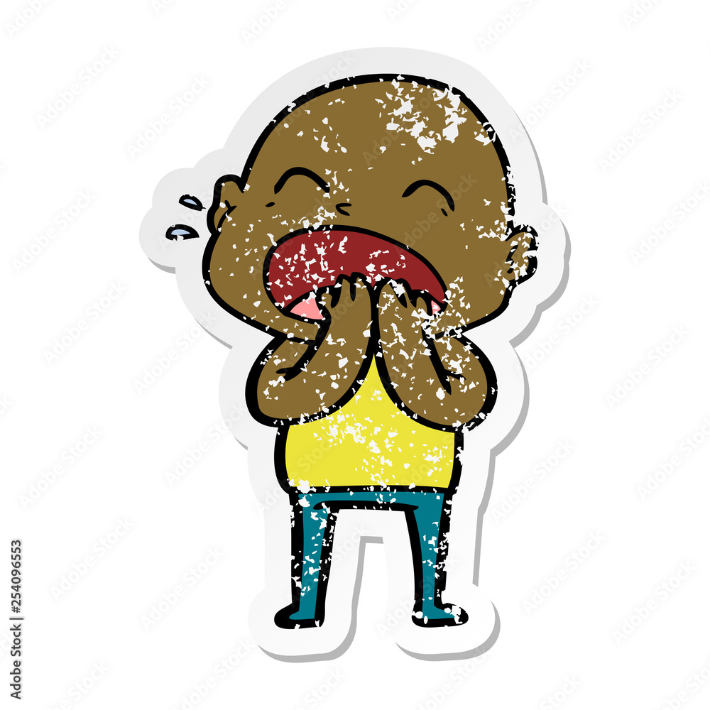 distressed sticker of a cartoon shouting bald man distressed sticker of a cartoon shouting bald man