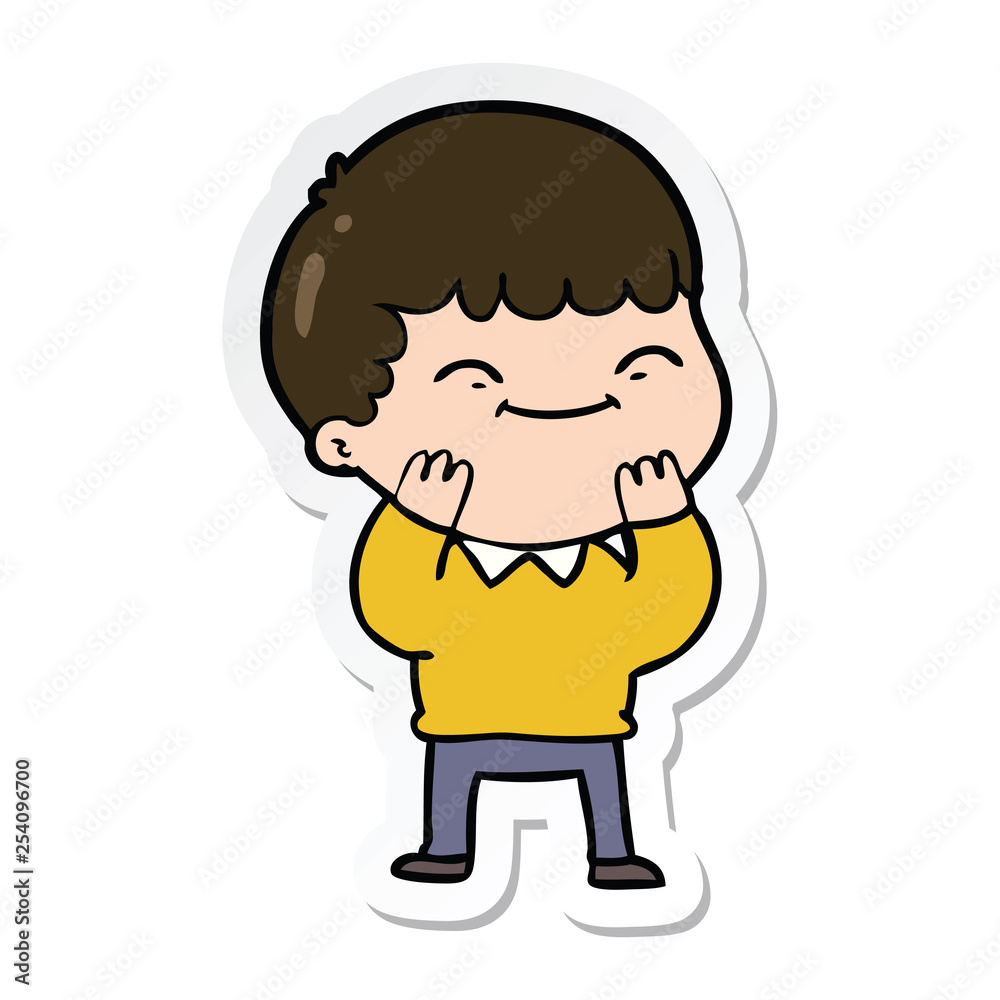 sticker of a cartoon happy boy