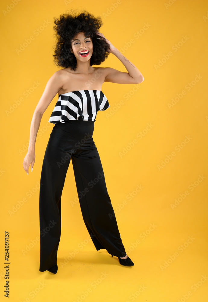 African American Woman in Black and White Stripes African American Woman in Black and White Stripes
