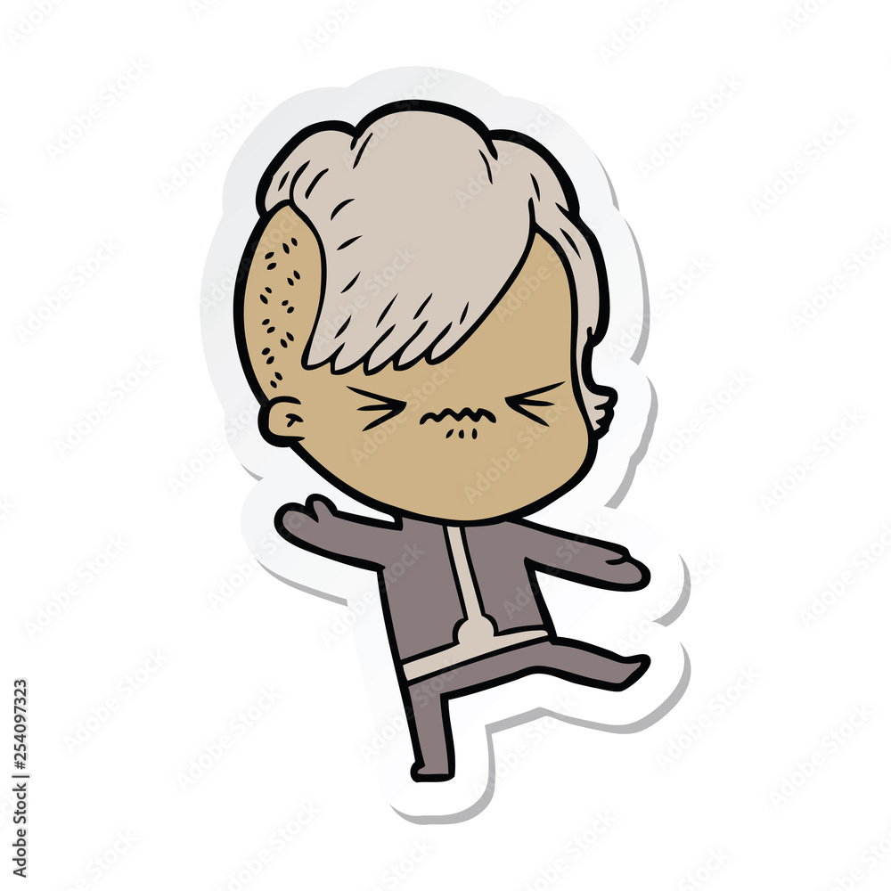 sticker of a cartoon annoyed hipster girl wearing space suit sticker of a cartoon annoyed hipster girl wearing space suit