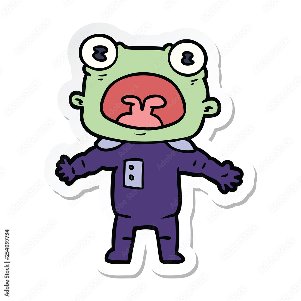 sticker of a cartoon weird alien communicating sticker of a cartoon weird alien communicating