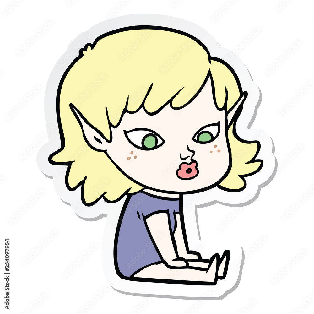 sticker of a pretty cartoon elf girl sticker of a pretty cartoon elf girl