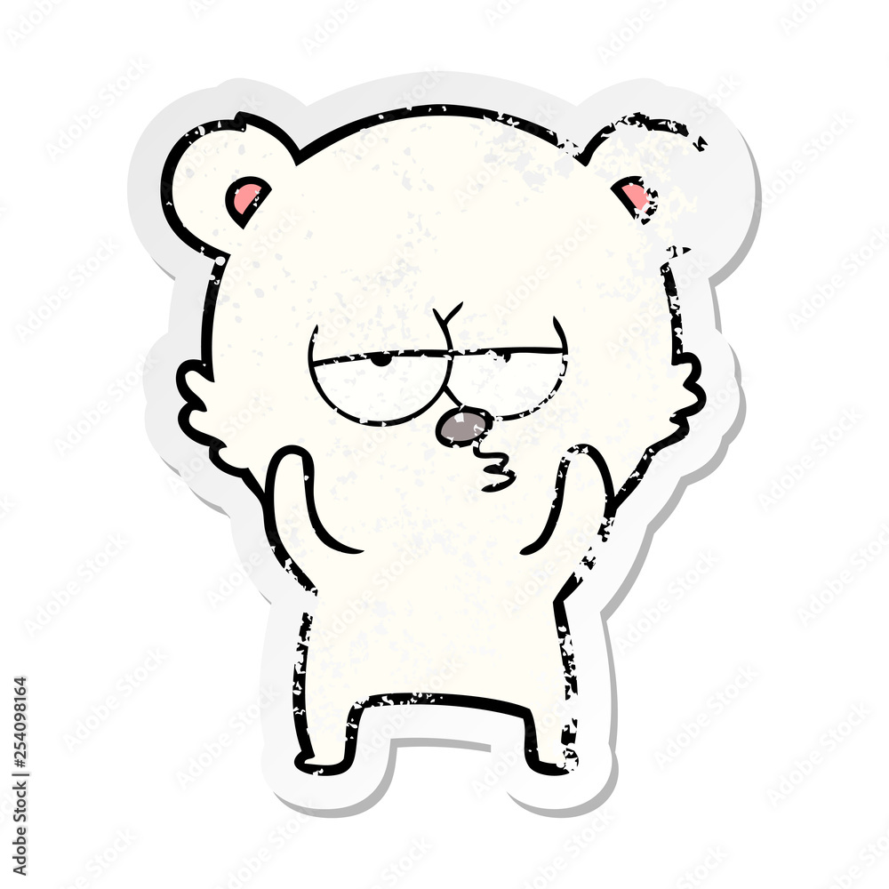 distressed sticker of a bored polar bear cartoon distressed sticker of a bored polar bear cartoon