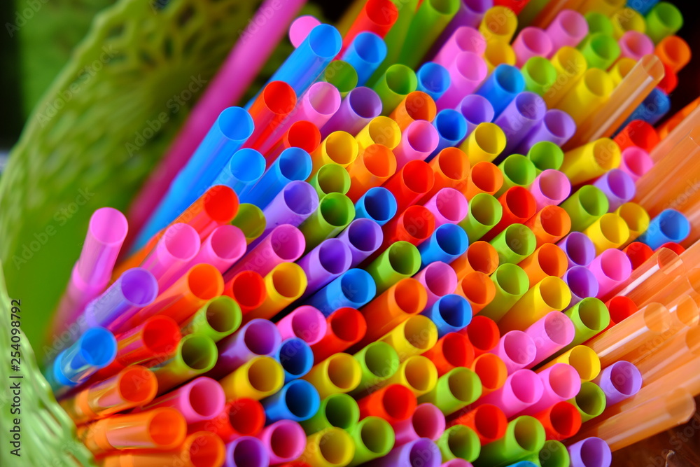 Top view and closeup of bright colorful straws Top view and closeup of bright colorful straws