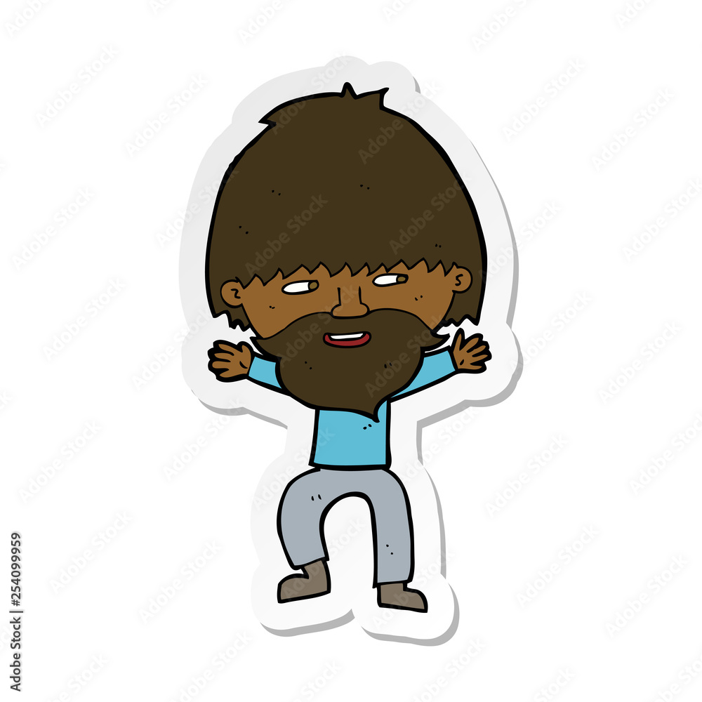 sticker of a cartoon happy man with beard sticker of a cartoon happy man with beard