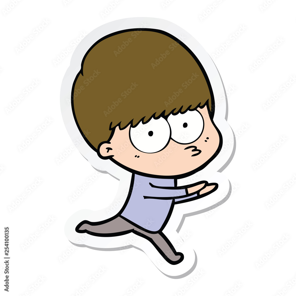 sticker of a nervous cartoon boy