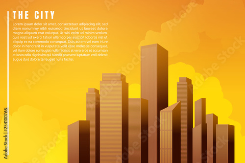 City landscape architecture buildings skyscrapers sunset. illustration Vector