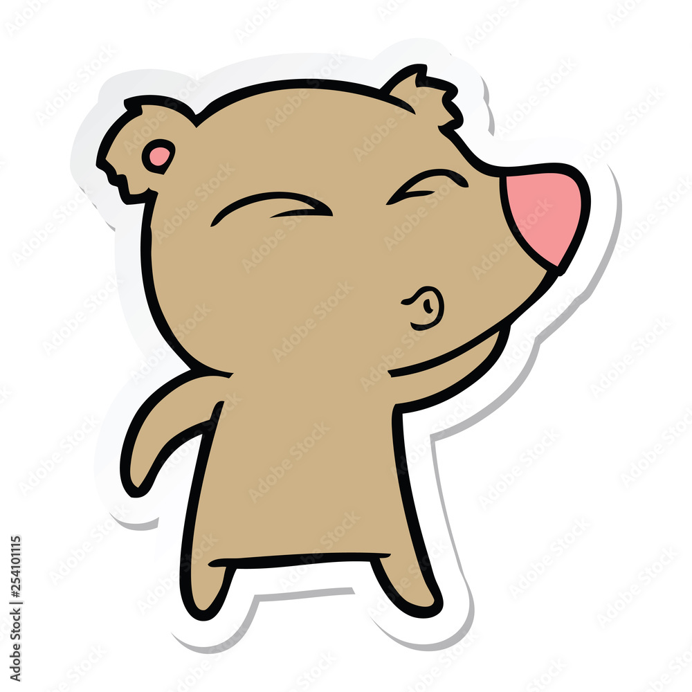 sticker of a cartoon whistling bear sticker of a cartoon whistling bear