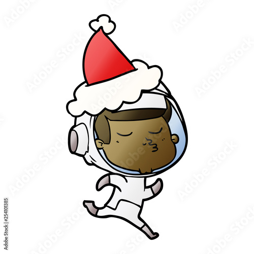 gradient cartoon of a confident astronaut wearing santa hat
