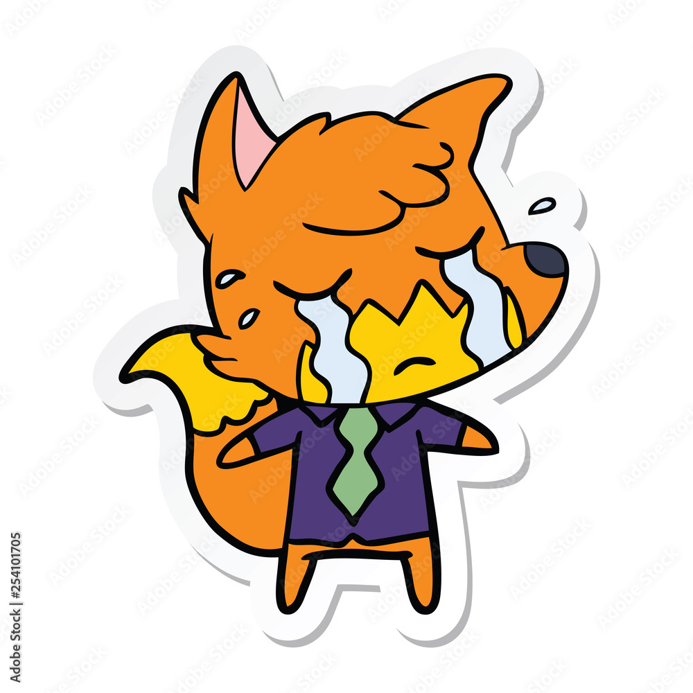 sticker of a crying business fox cartoon sticker of a crying business fox cartoon