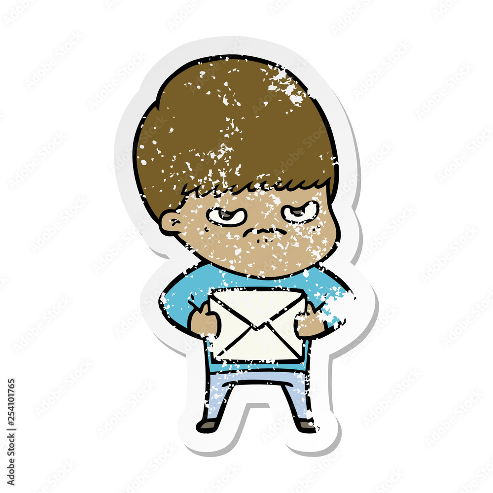 distressed sticker of a angry cartoon boy distressed sticker of a angry cartoon boy