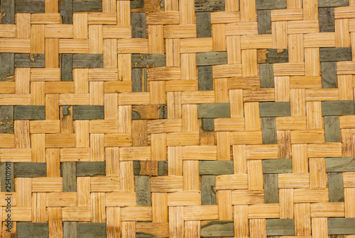 close up old woven bamboo strips for background,handmade bamboo basketry pattern.