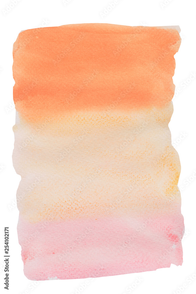 Red with pink color stains flow on orange color surface isolated on white background ,  Illustration abstract and bright background from watercolor hand draw on paper