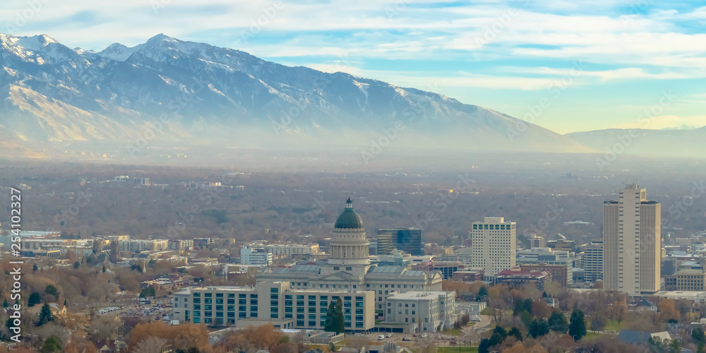 Utah State Capital Building and Wasatch Mountain